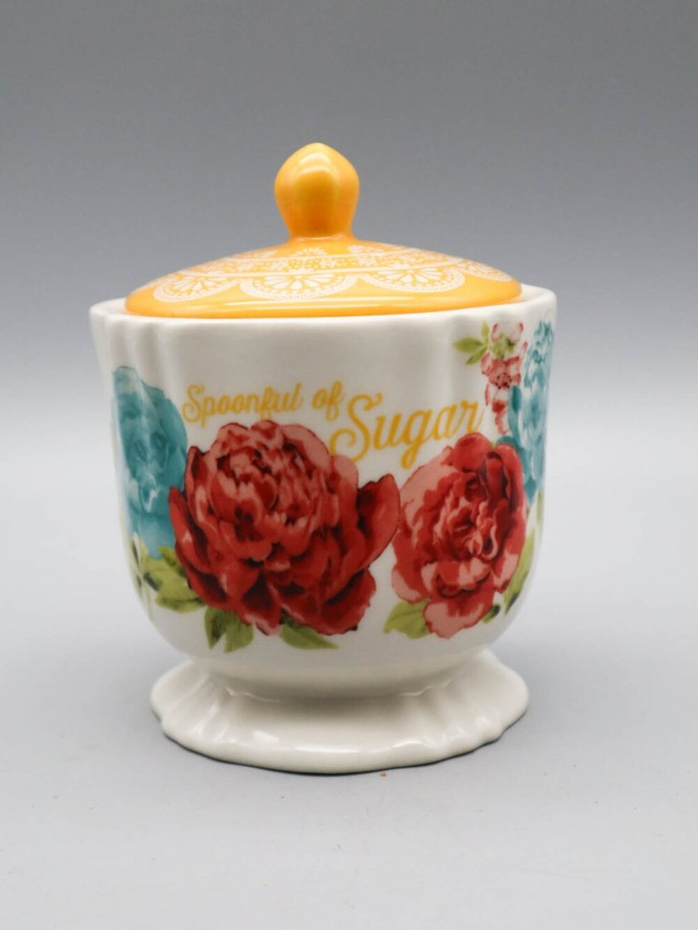 Pioneer Woman Blossom Jubille Stoneware Sugar Bowl Spoonful of Sugar Farmhouse